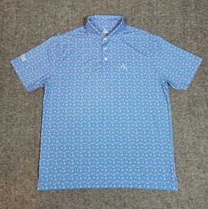 Rhoback The Snowbird Mens Golf Polo Shirt L Blue Flamingos Palm Tree Print Bitco
